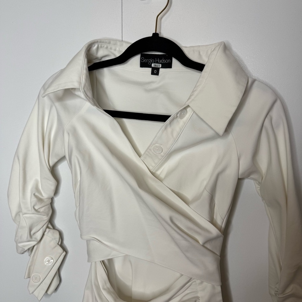 Sergio Hudson Asymmetric Cutout Ruched Cotton-blend Poplin Midi Wrap Dress Sz 0 - Picture 5 of 10